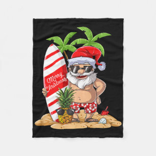 Santa Hawaiian Surfing T Shirt Christmas Summer Su Fleece Blanket