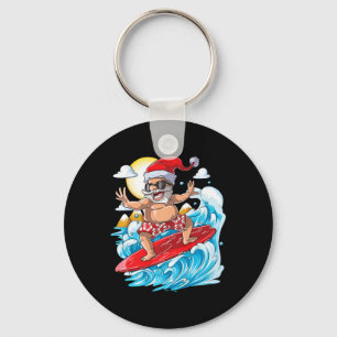 Santa Hawaiian Surfing T Shirt Christmas Summer Su Key Ring