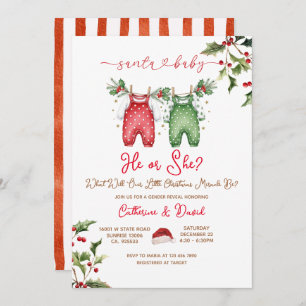 Santa He or She Christmas Gender Reveal Invitation