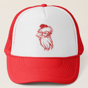 Santa Head Distressed Faux Letterpress Style Trucker Hat