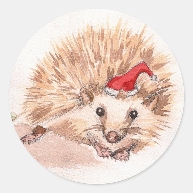 Santa Hedgehog Classic Round Sticker (Front)