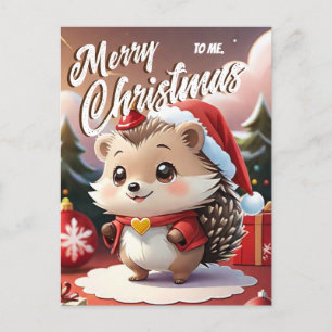 Santa Hedgehog Merry Christmas to me Greeting Postcard