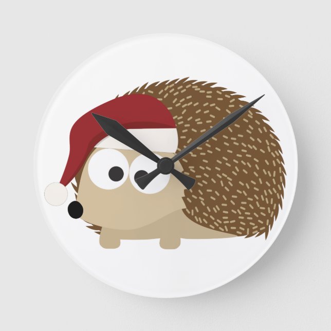 Santa hedgehog round clock (Front)