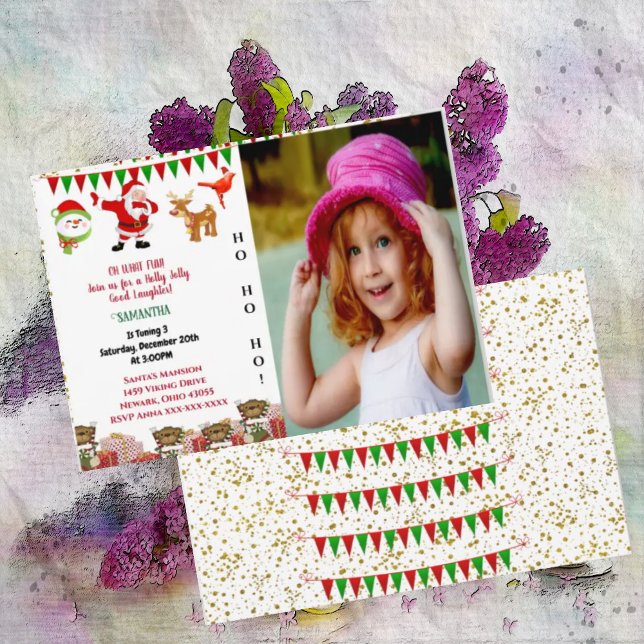 Santa Helper Snowman Bird Christmas Birthday Photo Invitation (Creator Uploaded)