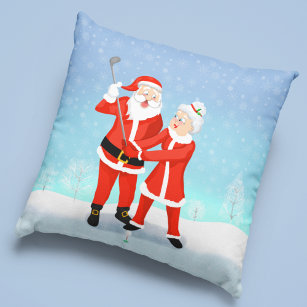 Santa Helping Mrs. Claus With Her Golf Swing Cushion