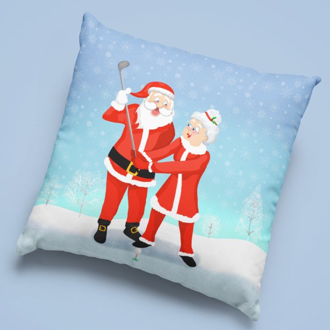 Santa Helping Mrs. Claus With Her Golf Swing Cushion (For the golfing family or a couple, this is a great winter addition to your home decorations.)