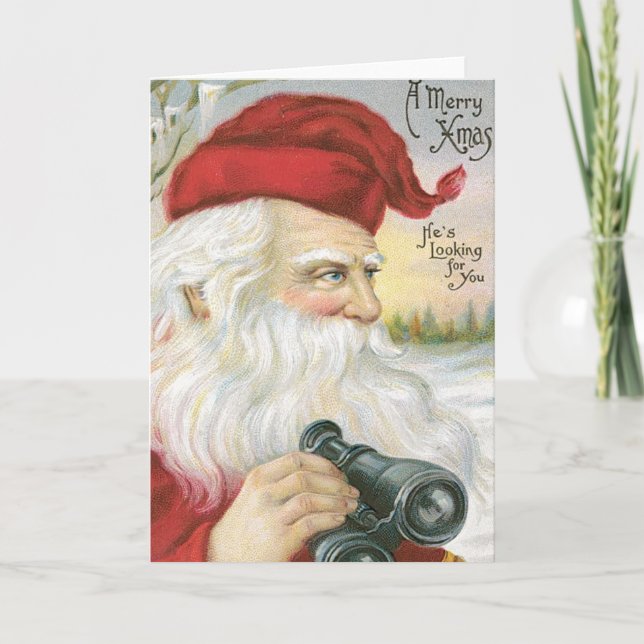 Santa, "He's Looking for You!" Holiday Card (Front)