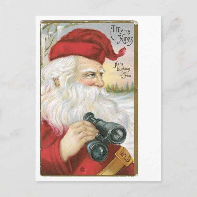 Santa, "He's Looking for You!" Holiday Postcard (Front)