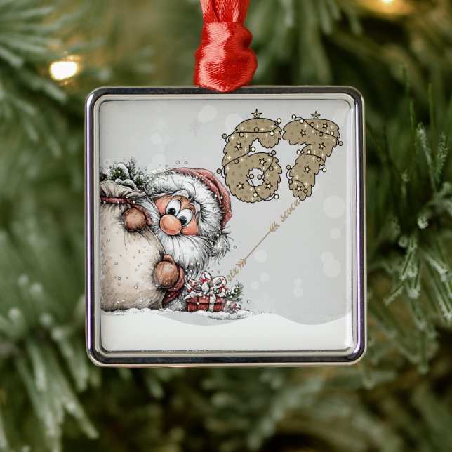 Santa Hiding from Six Seven Christmas Ornament (Tree)