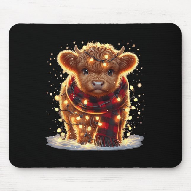 Santa Highland Cow Christmas Xmas Baby Wooly Farm  Mouse Pad (Front)