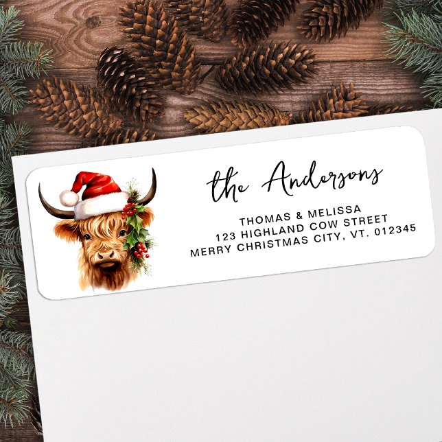 Santa Highland Cow Festive Farm Return Address Label (Creator Uploaded)