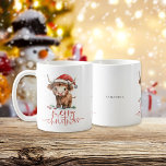 Santa Highland Cow Script Name Merry Christmas Coffee Mug<br><div class="desc">Santa Highland Cow Script Name Merry Christmas . Festive cuteness for a holiday gift,  with this fun design with a sweet highland cow in his Santa hat. Merry Christmas is in a set stylish script and personalise your recipient’s name.</div>