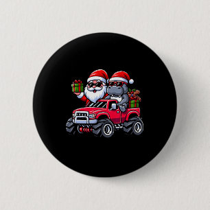 Santa Hippopotamus Riding Monster Truck Christmas  6 Cm Round Badge
