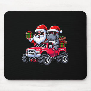 Santa Hippopotamus Riding Monster Truck Christmas Mouse Pad