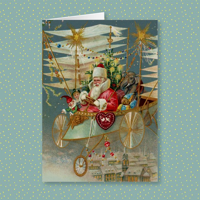 Santa & His Amazing Flying Machine Greeting Card (Creator Uploaded)