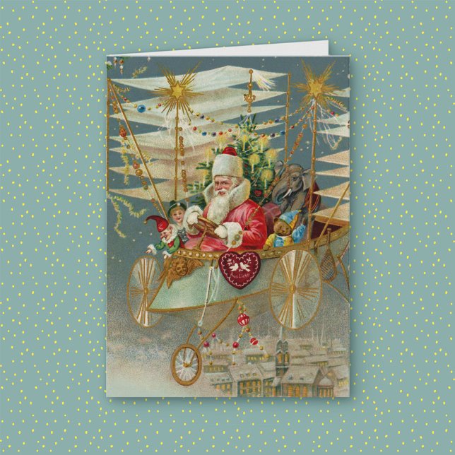 Santa & His Amazing Flying Machine Greeting Card (Creator Uploaded)