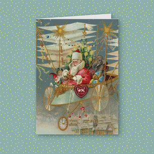 Santa & His Amazing Flying Machine Greeting Card