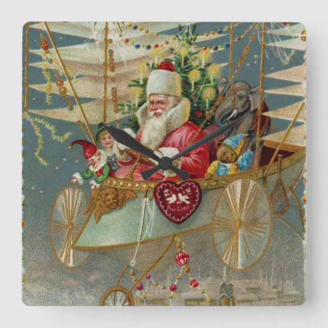 Santa & His Amazing Flying Machine Wall Clock (Front)