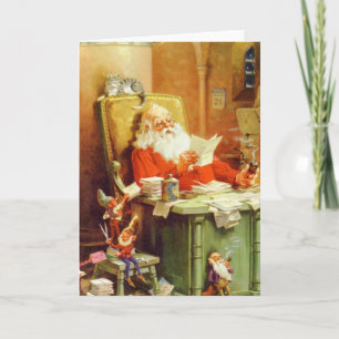 Santa & His Elves Making a List, Checking it Twice Holiday Card