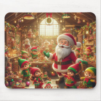 Santa + His Elves on a Thick Christmas Holiday Mouse Pad