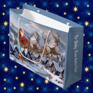 Santa & His Reindeer Christmas Dropping Gifts Large Gift Bag