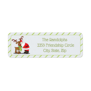Santa & His Reindeer Diagonal Stripes Return Address Label
