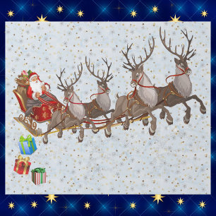 Santa & His Reindeer Flying Christmas Eve Large  Wrapping Paper
