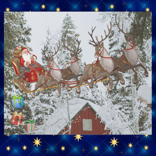 Santa & His Reindeer Flying Christmas Eve Large  Wrapping Paper