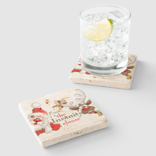 Santa & His Reindeer "the Insanity clause" Stone Coaster
