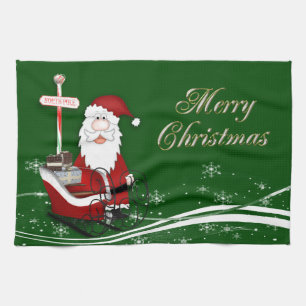 Santa & His Sleigh Christmas Kitchen Tea Towel