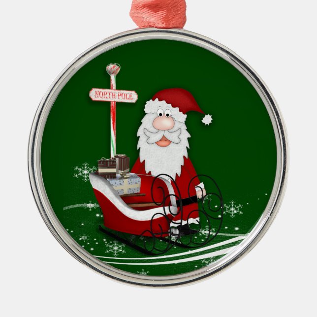 Santa & His Sleigh Christmas Metal Tree Decoration (Front)