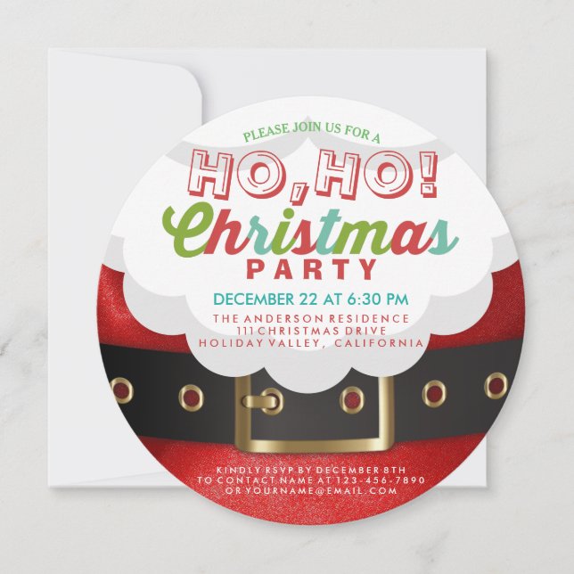 Santa Ho Ho Christmas & New Year Party Invitation (Front)