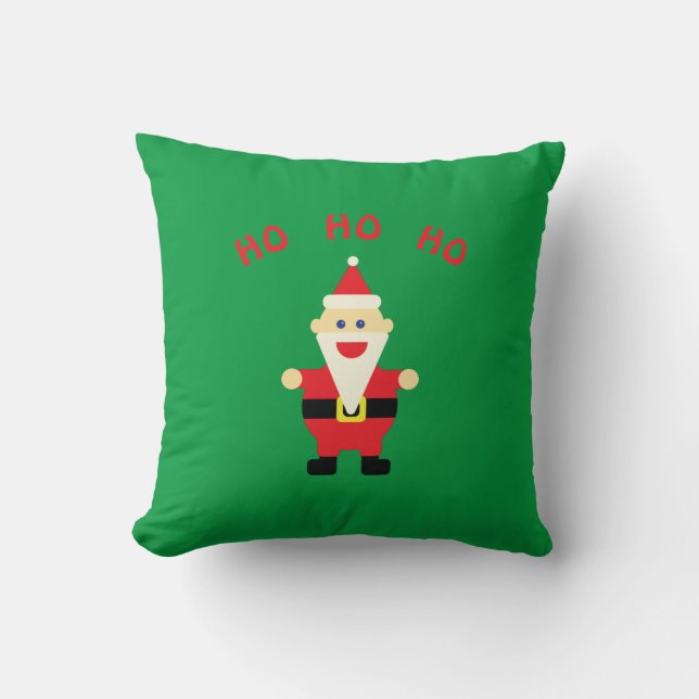 Santa Ho Ho Ho Fun Cute Christmas Green Red Cushion (Front)