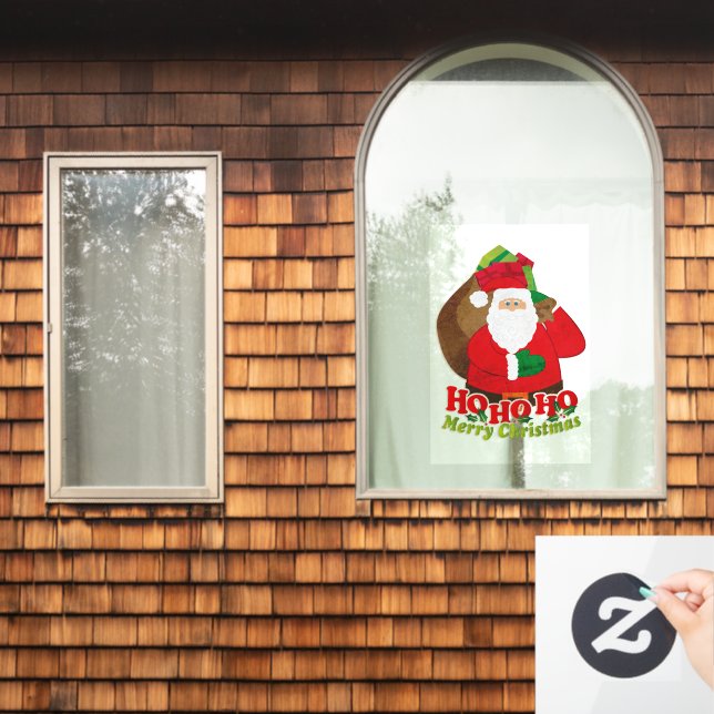 Santa Ho ho ho Merry Christmas red green brown (Home Window)