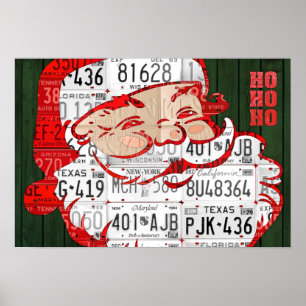 Santa Ho Ho Ho Recycled Vintage License Plate Art Poster