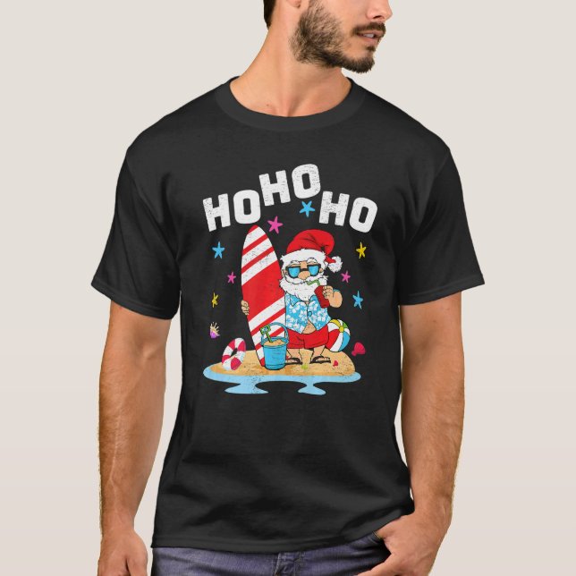 Santa Ho Ho Ho Summer Surfing Santa Christmas In J T-Shirt (Front)