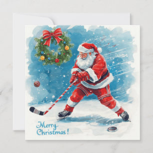 Santa Hockey Christmas Card 