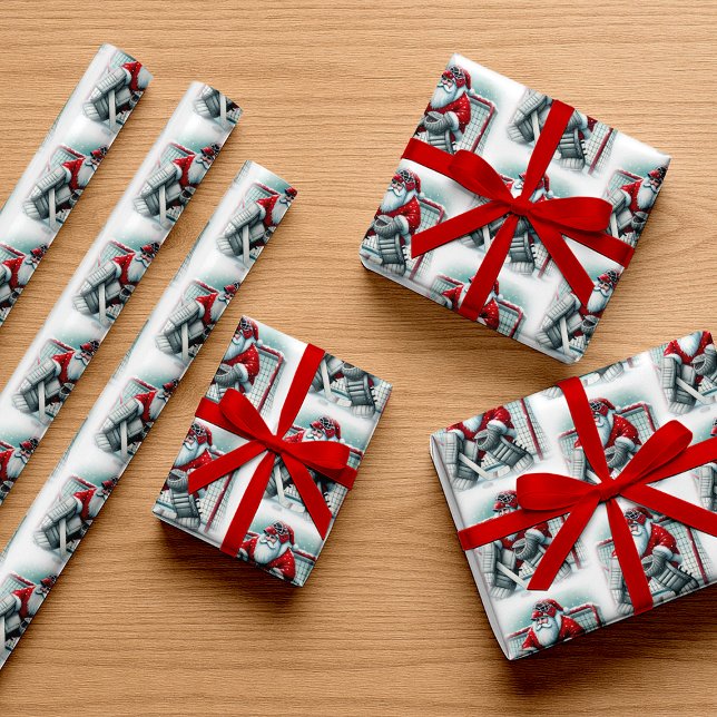 Santa Hockey Goalie Christmas Wrapping Paper (Santa Hockey Goalie Christmas Wrapping Paper)
