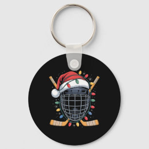 Santa Hockey Goalie Mask Christmas Lights Xmas Men Key Ring
