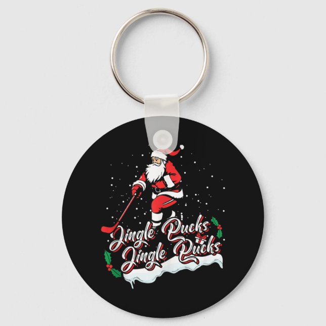 Santa Hockey Player Ice Hockey Xmas Sports Christm Key Ring (Front)