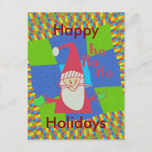 Santa Hohoho! Happy Holiday green Chequered Blue Postcard