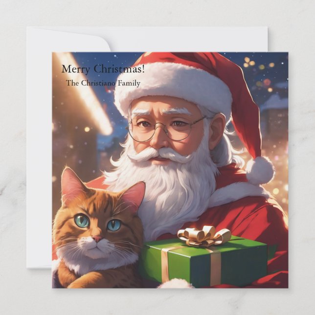 Santa holding a cat holiday card (Front)