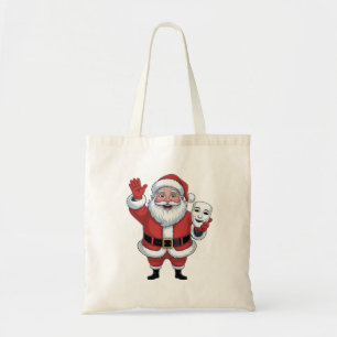 Santa Holding a Mime Face Theatre Christmas Perfor Tote Bag