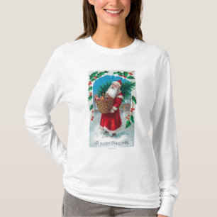Santa Holding Basket of Toys Scene T-Shirt
