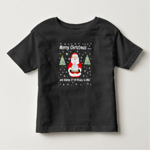Santa Holding Birthday Cake Merry Christmas 5th Toddler T-Shirt