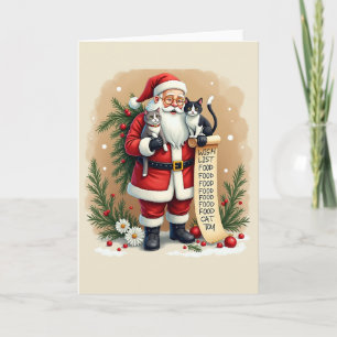 Santa Holding Cats Christmas Card Funny Food list