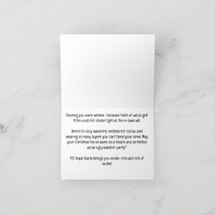 Santa holding fishing pole by shack christmas holiday card