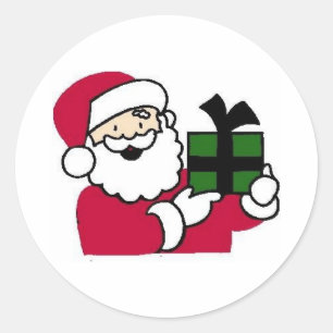 Santa Holding Gift Classic Round Sticker