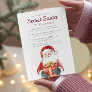 Santa holding Gift Secret Santa Christmas Party Invitation
