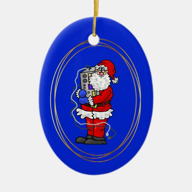 Santa Holding  Hugging A Radio Christmas Ornament (Front)